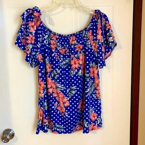Boutique Hibiscus Flower Print Off the Shoulder